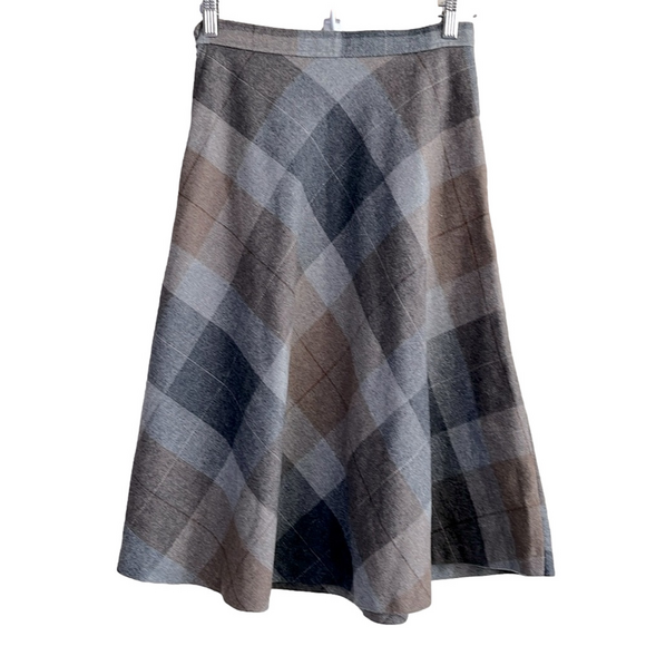 Dominique Dresses & Skirts - Gorgeous Vintage A-Line MEDIUM Plaid Wool Neutral Skirt Side Zipper Pocket
